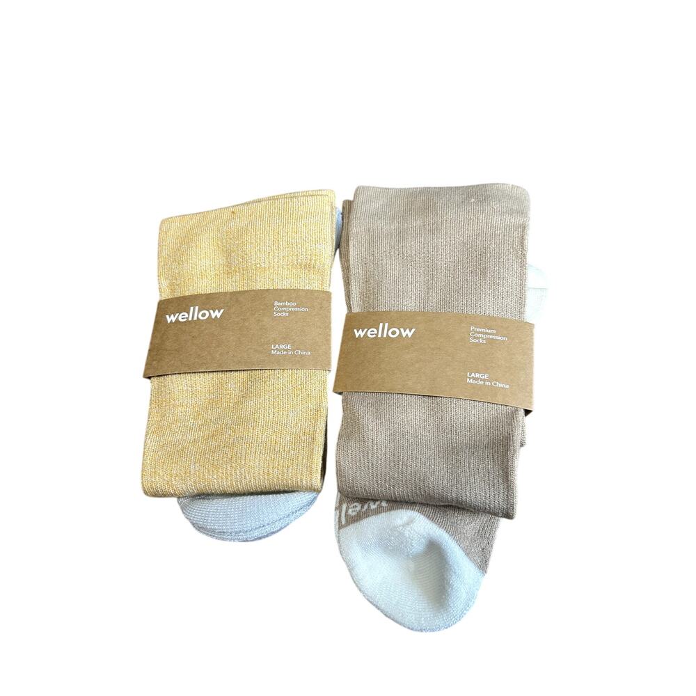 Wellow Premium Compression Socks Lot Size Large Brown Yellow NWT 2 Pair